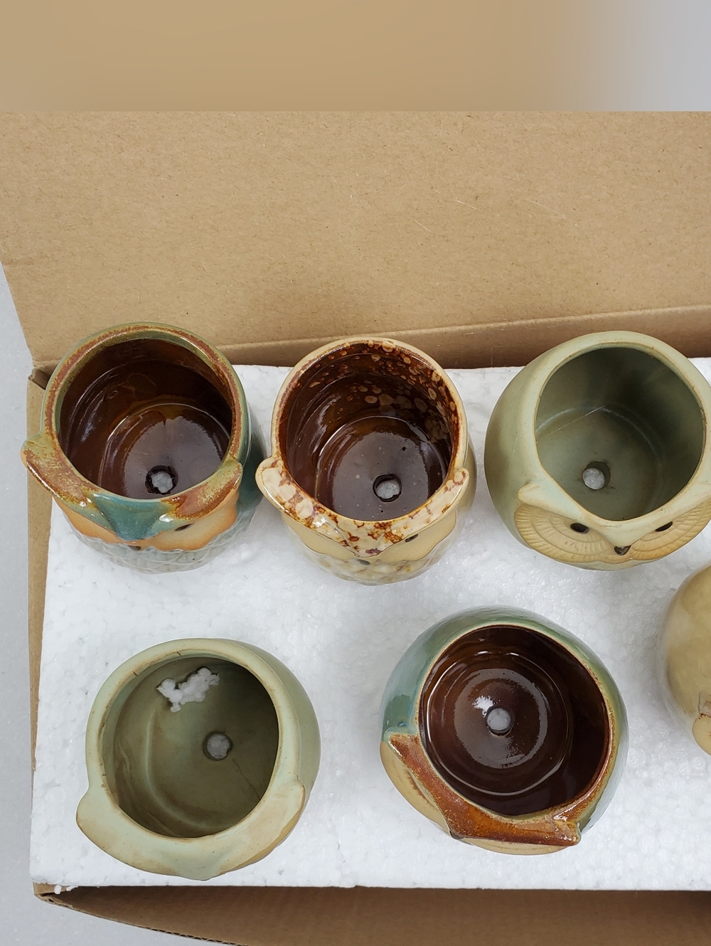 Luckego NIB 6 ceramic owl plant pots containers 2-1/4" high - Picture 2 of 7